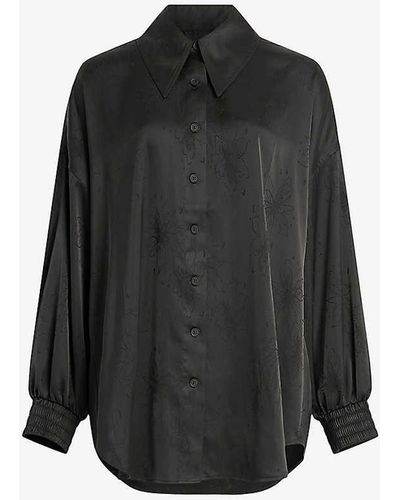 AllSaints Charli Jacquard Relaxed-fit Silk-blend Shirt - Black