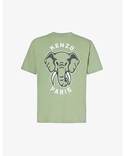 KENZO Elephant Branded-print Cotton-jersey T-shirt - Green