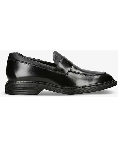 Hogan H576 Chunky-sole Leather Penny Loafers - Black