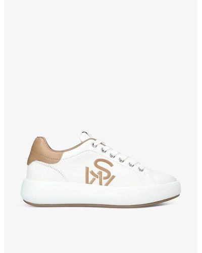 Stuart Weitzman Sw Logo-embroidered Low-top Leather Sneakers - White
