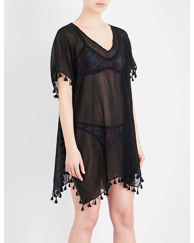 Seafolly Amnesia Crinkled-cotton Kaftan - Black