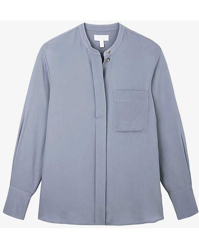 The White Company Relaxed-fit Wide-placket Jersey Blouse - Blue