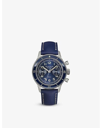 Blancpain Ac03 12b40 63a Air Command Titanium And Leather Automatic Watch - Blue