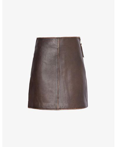 Weekend by Maxmara A-line Darted Leather Mini Skirt - Brown