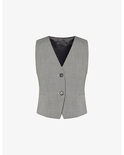 Helmut Lang V-neck Asymmetric-hem Stretch-wool Blend Vest - Gray