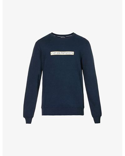Emporio Armani Brand-print Crew-neck Cotton-jersey Sweatshirt X - Blue
