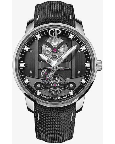 Girard-Perregaux 82000-11-631-fa6a Free Bridge Stainless-steel And Leather Automatic Watch - Black