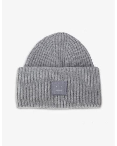 Acne Studios Face Logo-patch Wool Beanie Hat - Gray