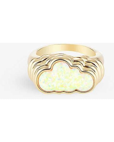 July Child Head In The Clouds 18ct Yellow -plated Stainless-steel And Opalite Ring - Metallic