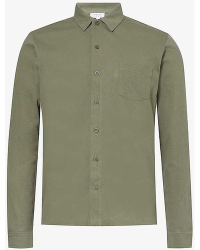 Sunspel Riviera Regular-fit Long-sleeve Cotton-knit Shirt - Green