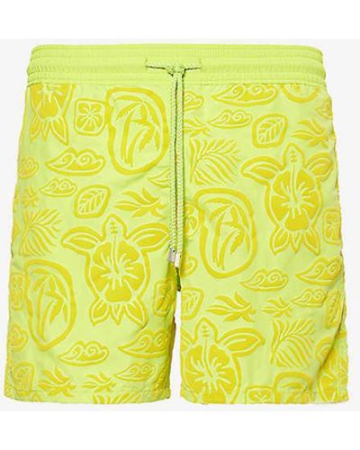 Vilebrequin Moorea Floral Embossed-print Recycled-polyamide Swim Shorts - Yellow