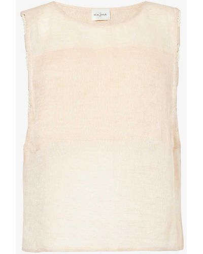 LeKasha Sleeveless Relaxed-fit Linen Top - White