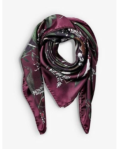 Aspinal of London Woodland Graphic-print Silk Scarf - Red