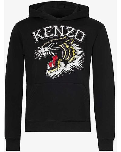 KENZO Tiger Varsity Brand-embroidered Relaxed-fit Cotton-jersey Hoody - Black
