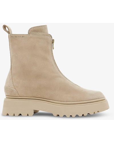 AllSaints Ophelia Embossed-logo Suede Ankle Boots - Natural