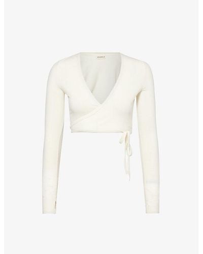 ADANOLA Wrap-over Cropped Knitted Cardigan - White