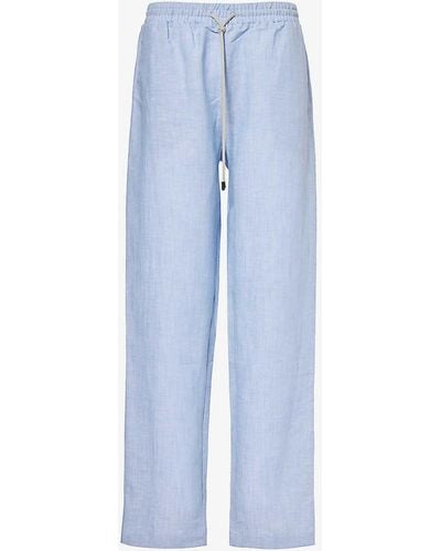Zimmerli of Switzerland High-rise Relaxed-fit Linen And Cotton-blend Pyjama Bottoms X - Blue