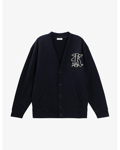 IKKS Logo-embroidered Long-sleeve Cotton-jersey Cardigan - Blue