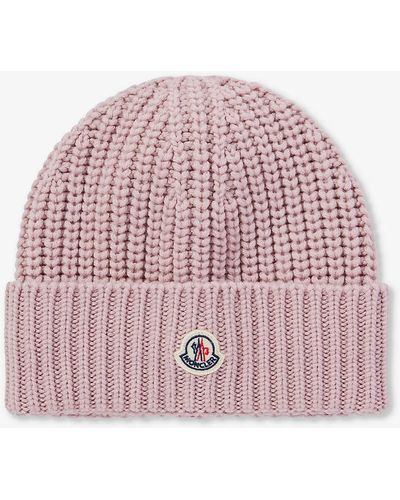 Moncler Logo-patch Chunky Wool-knit Beanie - Pink