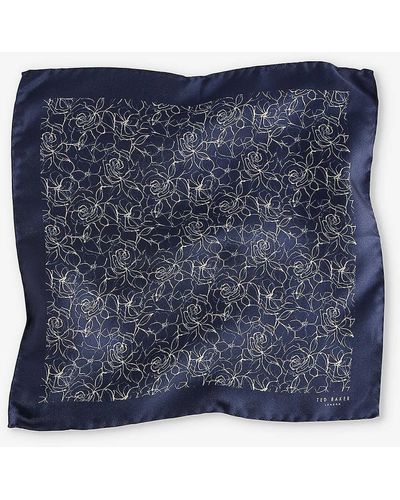 Ted Baker Vy Line Floral-print Silk Pocket Square - Blue