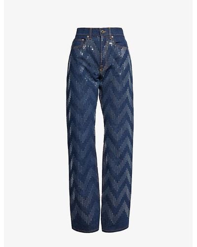 Missoni Chevron-pattern Sequin-embellished Straight-leg Jeans - Blue