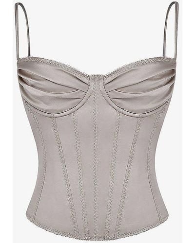 House Of CB Womens Silver Demi Balconette-corset Stretch-woven top