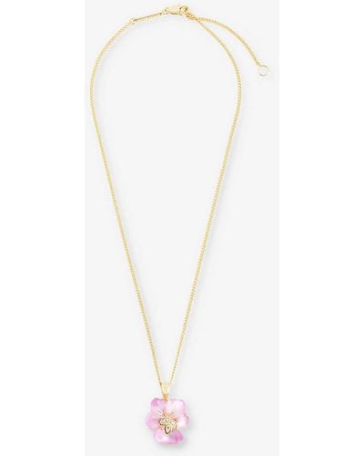 Alexis Pansy Crystal-embellished 14ct Yellow-gold Plated Brass Pendant Necklace - White