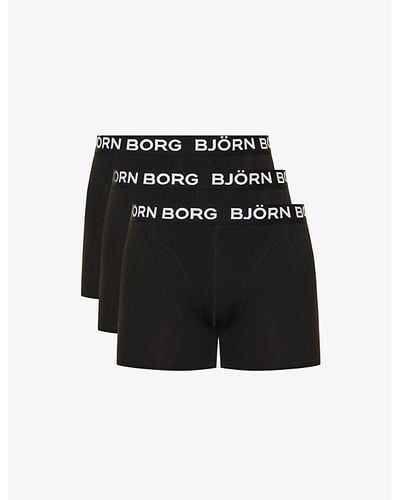 Björn Borg Pack 1 Pack Of Three Essential Branded-waistband Regular-fit Stretch-cotton Boxers Xx - Black