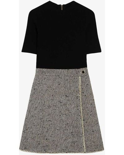 Ted Baker Feliod Tweed-skirt Short-sleeve Woven Mini Dress - Black