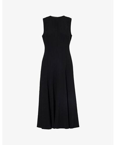 Theory Sleeveless Round-neck Woven Midi Dress - Black