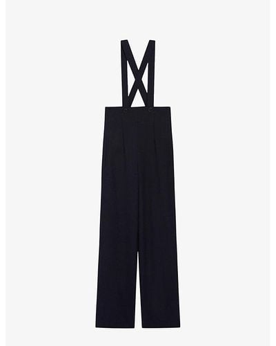 Claudie Pierlot Contrast-stripe Straight-leg High-rise Knitted Pants - Blue