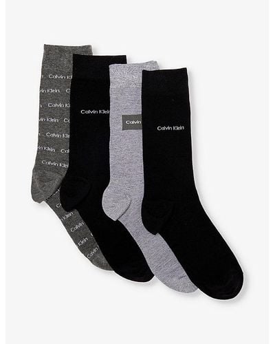 Calvin Klein Branded Crew-length Pack Of Four Cotton-blend Socks - Black