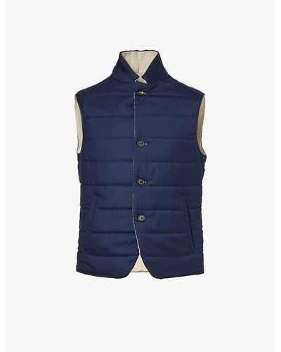 Eleventy Funnel-neck Quilted Cashmere And Silk-blend Gilet - Blue