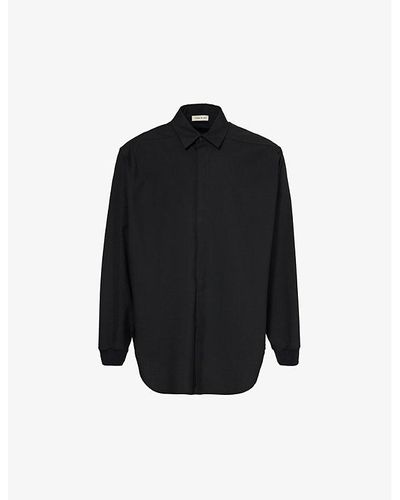 Fear Of God Brand-patch Relaxed-fit Cotton-blend Shirt - Black