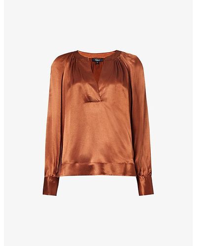 Rails Wynna V-neck Satin Shirt - Orange