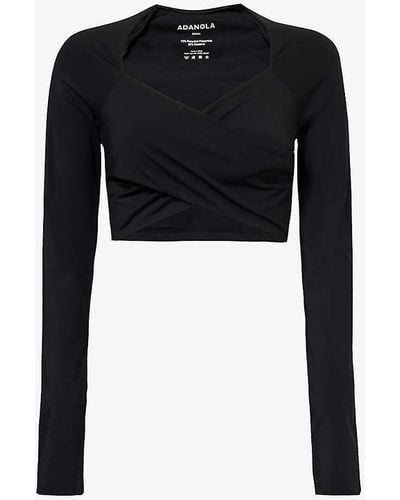 ADANOLA Ultimate Wrap-front Stretch-recycled Polyester Top - Black