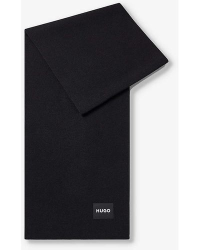 HUGO Logo-patch Woven-knit Scarf - Black