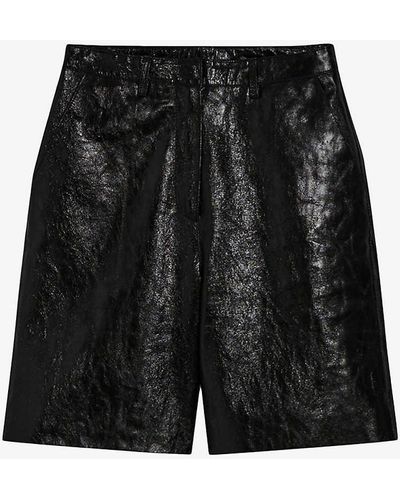 Claudie Pierlot High-rise Regular-fit Leather Shorts - Black
