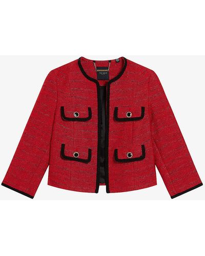 Ted Baker Olivan Open-front Textu Boucle Jacket - Red