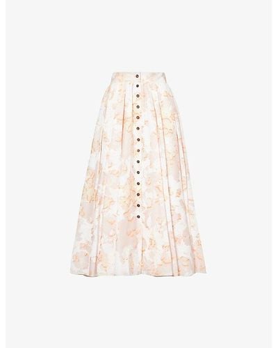 Philosophy Di Lorenzo Serafini Floral-print High-rise Stretch-cotton Midi Skirt - Natural