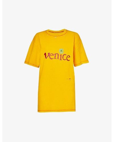 ERL Venice Graphic-print Crewneck Cotton-jersey T-shirt - Yellow