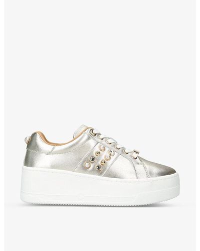 Carvela Kurt Geiger Precious Crystal And Faux Pearl-embellished Low-top Metallic-leather Sneakers - Natural