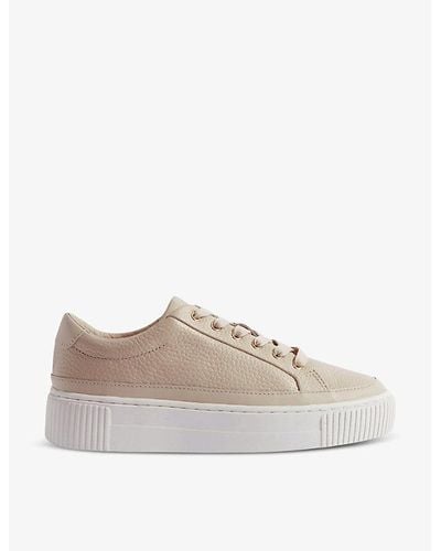 Reiss Leanne Grained-leather Low-top Sneakers - Natural