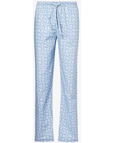 Zimmerli of Switzerland Slip-pocket Patterned Cotton Pyjama Bottoms X - Blue