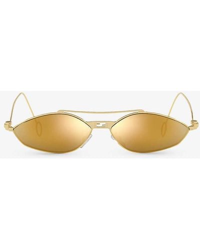 Fendi Fe40114u Baguette Oval-frame Metal Sunglasses - Metallic