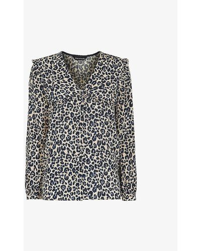 Whistles Oversized-collar Cheetah-print Woven Top - Grey