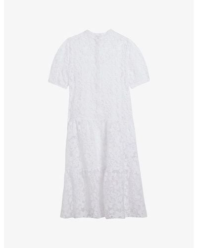 Ted Baker Claarey Floral-motif Tiered Woven Midi Dress - White