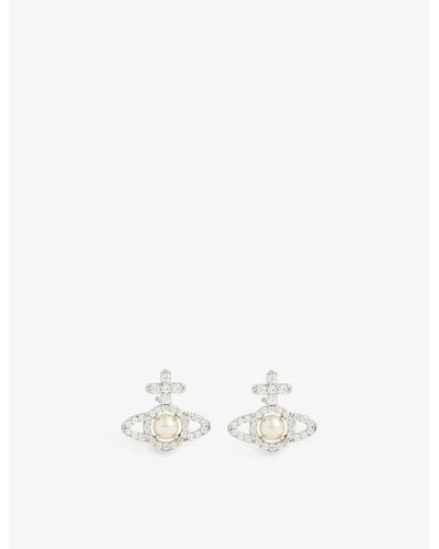 Vivienne Westwood Olympia Silver-tone Brass And Cubic Zirconia Stud Earrings - White