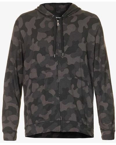 Derek Rose London Camouflage-print Zip-up Stretch-jersey Hoody X - Grey