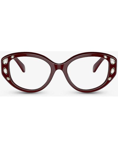 Swarovski Sk2006 Oval-frame Gem-embellished Acetate Optical Glasses - Red